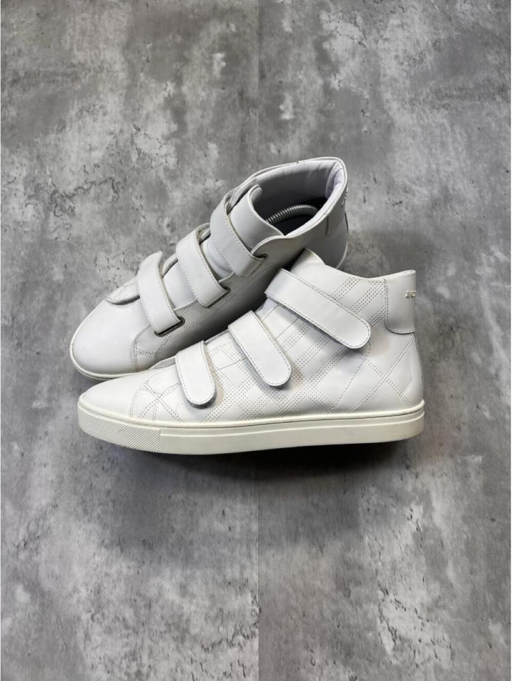 White Burberry Leather High Top Velcro Sneakers Made in Italy